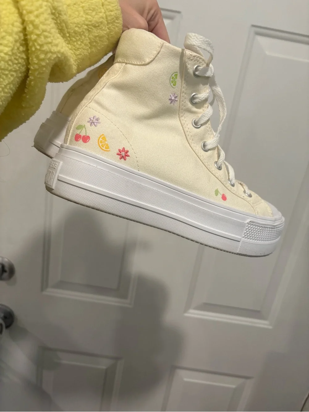 Converse Cream High-Top Sneakers with Tiny Fruit Embroidery